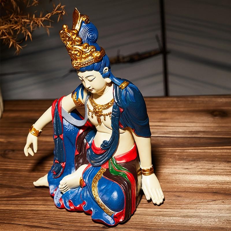 Guanyin Figurine Bodisattva Seated Image Chinese Zen Inspired Decorative Craft for Home Decor