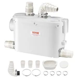 VEVOR Macerator Pump,  500W, 29 GPM Flow, 26 ft/8 m Head, Macerator Wall-Hung Toilet Pump with 4 Water Inlets, Waste Water Disposal Upflush Machine for Toilet, Basement, Shower, Sink, Laundry, Bathtub