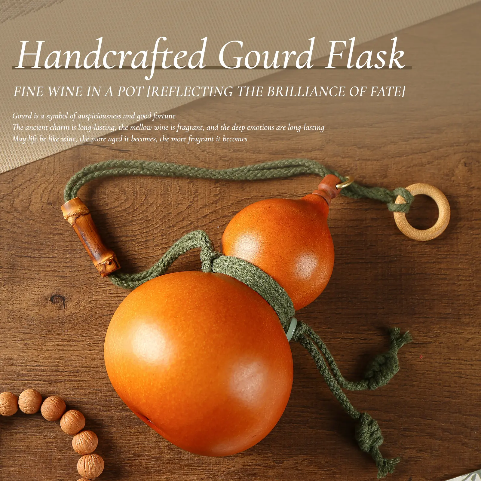 Handcrafted Gourd Whiskey Swing Top Flask with Traditional Lacquer Finish, Ideal for Camping, Hiking Outdoor Water Storage