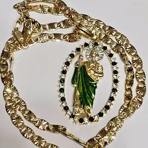N47-3.1-Inch White CZ Jude Thaddeus Pendant-23.5-Inch 4mm diamond cut style Chain Copper Gold Plated