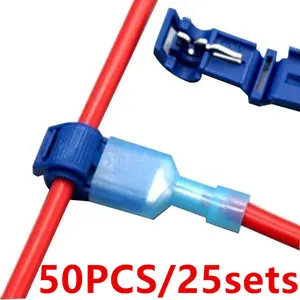 50pcs/25set Quick Electronic Connectors, Curled Wire Terminals, Fast Wire Terminal Connectors, Insulated Negative Wire Terminals, Quick Snap Connector