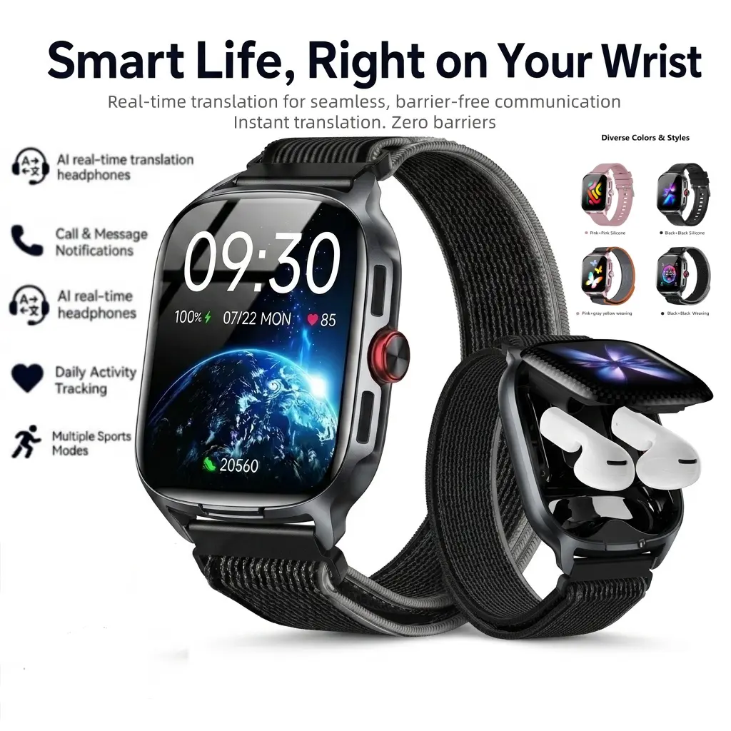 CHDEXIN | 2-in-1 Smartwatch with Built-in Bluetooth headphones & AI Translation, Wireless Bluetooth Fitness Watch for Men & Women
