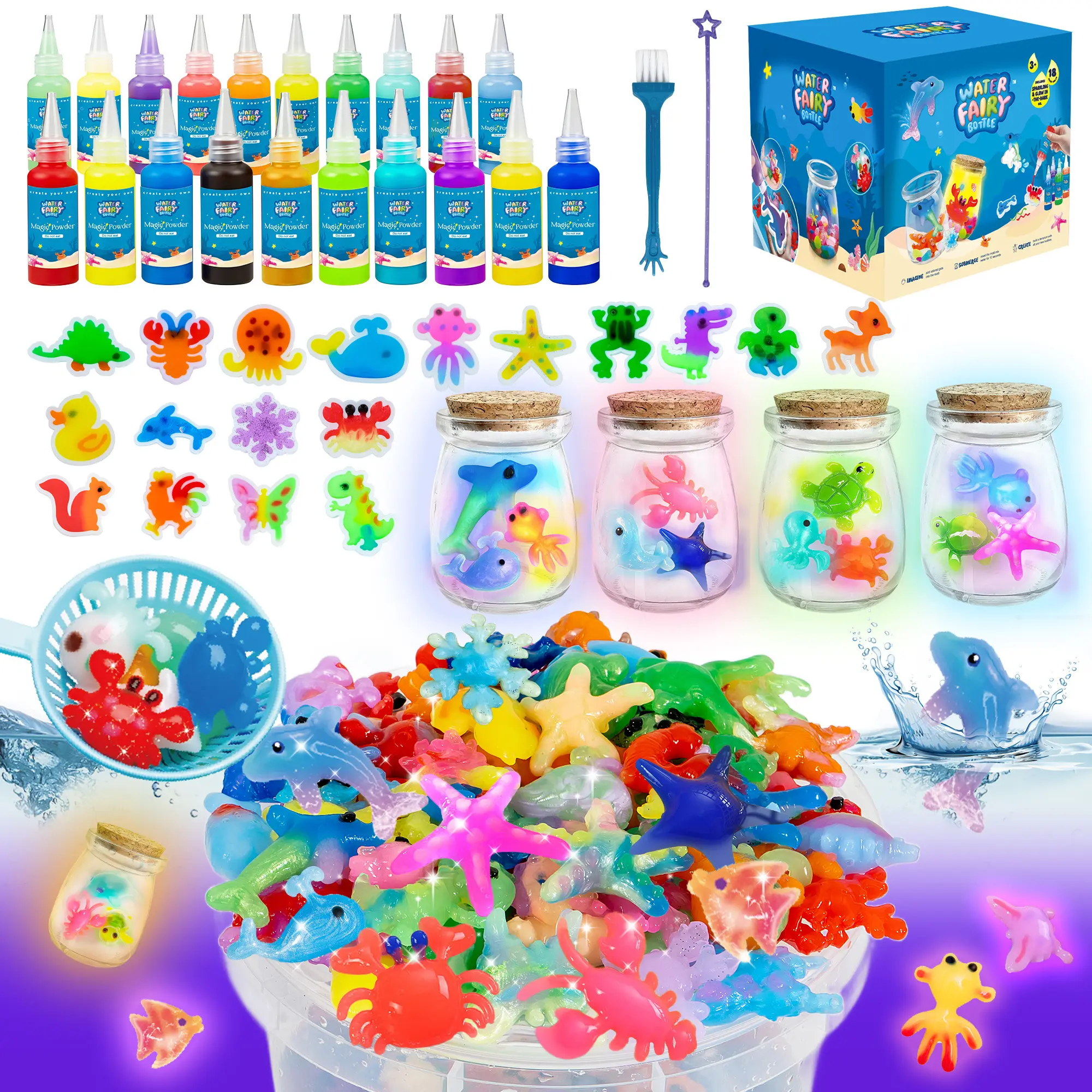 JOYSPOT 116Pcs Magic Water Elf Toy Kit Non-toxic and safe for Imaginative Craft Play, 20 Colored Gel, 18 Molds, Festival Gifts, Birthday Gifts, Party Favors, Family Friendly DIY STEM Projects for kids Summervibes