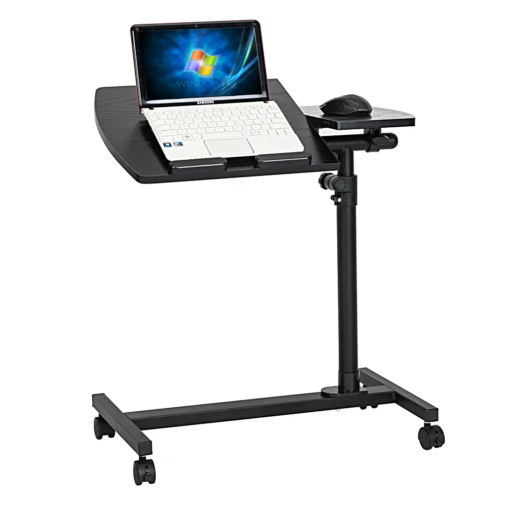 Karlhome Modern Height-Adjustable Pine Wood Standing Home Office Computer Desk - Rustic Brown 31.5in/80cm Rectangular Top, Metal Accents, 360° Spin Mobility Wheeled Base, 27.16in-35.58in Range, Removable Ergonomic Portable Desk for Bedroom/Office