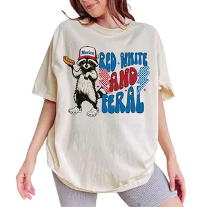 Comfort Colors Red White And Feral Shirt, Funny USA Raccoon Graphic Tee, 4th of July Hotdog Raccoon Comfort Colors T-Shirt, Patriotic Meme Shirt