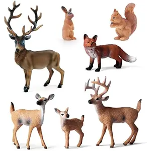 7Pcs Forest Animals Figures Toys, Miniature Woodland Figurines with Deer Family, Elk, Fox, Rabbit, Squirrel for Kids Christmas Birthday Party Gift Cake Decorations Educational Project Diorama