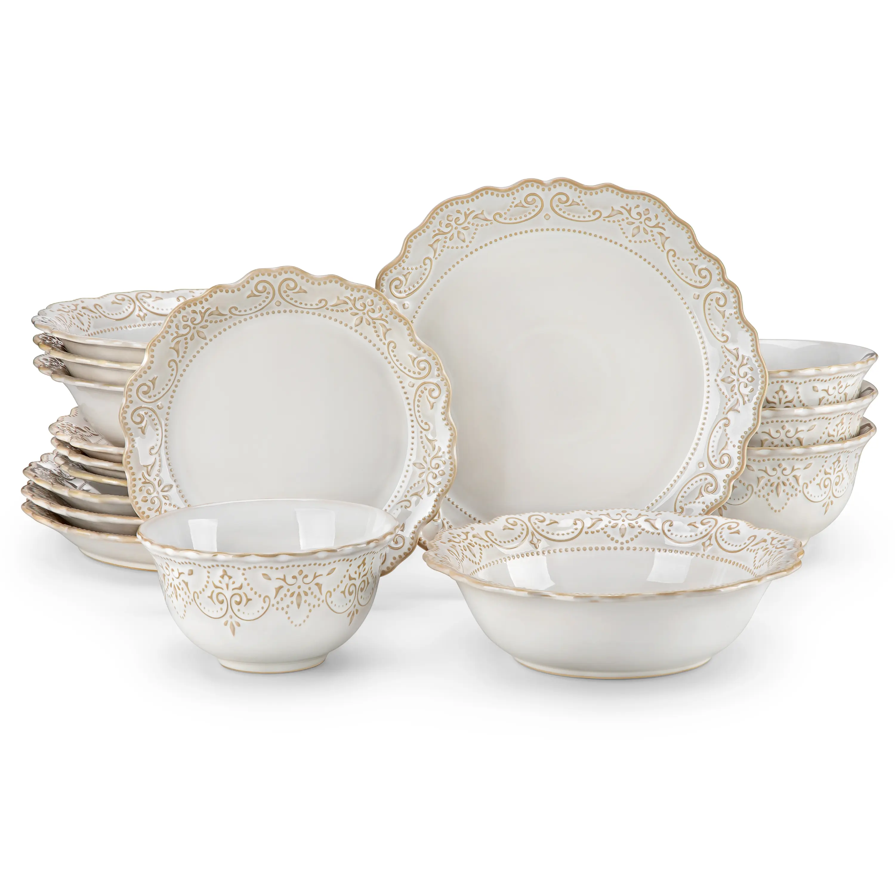 MALACASA Premium Ceramic Dinnerware Set Includes Dinner Plates, Dessert Plates, Pasta Bowls, Cereal Bowls. Vintage Kitchen Decor Tableware Set, Dishwasher & Microwave Safe. Exquisite Design, GISELLE Series