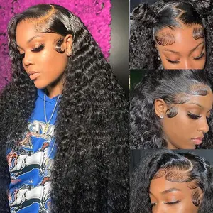 30 Inch 13x6 Deep Wave Lace Front Wigs Human Hair HD Full Lace Frontal Wigs Pre Plucked Bleached Knots 200% Density Deep Curly Human Hair Wig Natural Color