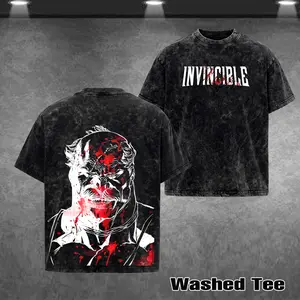 Retro Conquest - Invincible anime T-shirt, Retro Anime Double Printed Vintage Washed Tee Unisex Oversize Heavyweight Cotton T-shirt for Anime Fans and Lovers Oversized