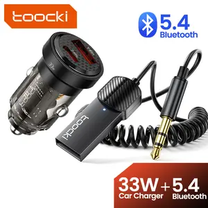 toocki Car Bluetooth 5.4 Adapter  + 33W Dual Port PD/QC3.0 Car Charger Combo Kit Cigarette lighter one to two adapters Intelligent car power solution