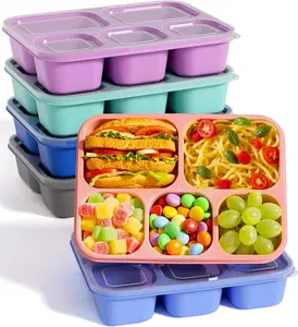 6 Pcs Bento Snack Container Set, Reusable 5 Compartment Meal Prep Container for Adults Kids, BPA Free Divided Lunchable Containers for School, Work and Travel