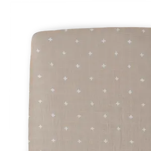 Cotton Muslin Crib Sheet - Taupe Cross