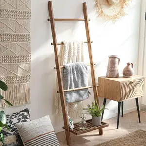 Bathroom Living Room Solid Wood Ladder Farmhouse Country Style Wooden Blanket Ladder Wall Reclining Blanket Quilt Towel Kitchenware Christmas Ribbon Multifunctional Storage Rack Cabinet Display Decoration Hanger Kitchen Bedroom Daily Home Holiday Gift