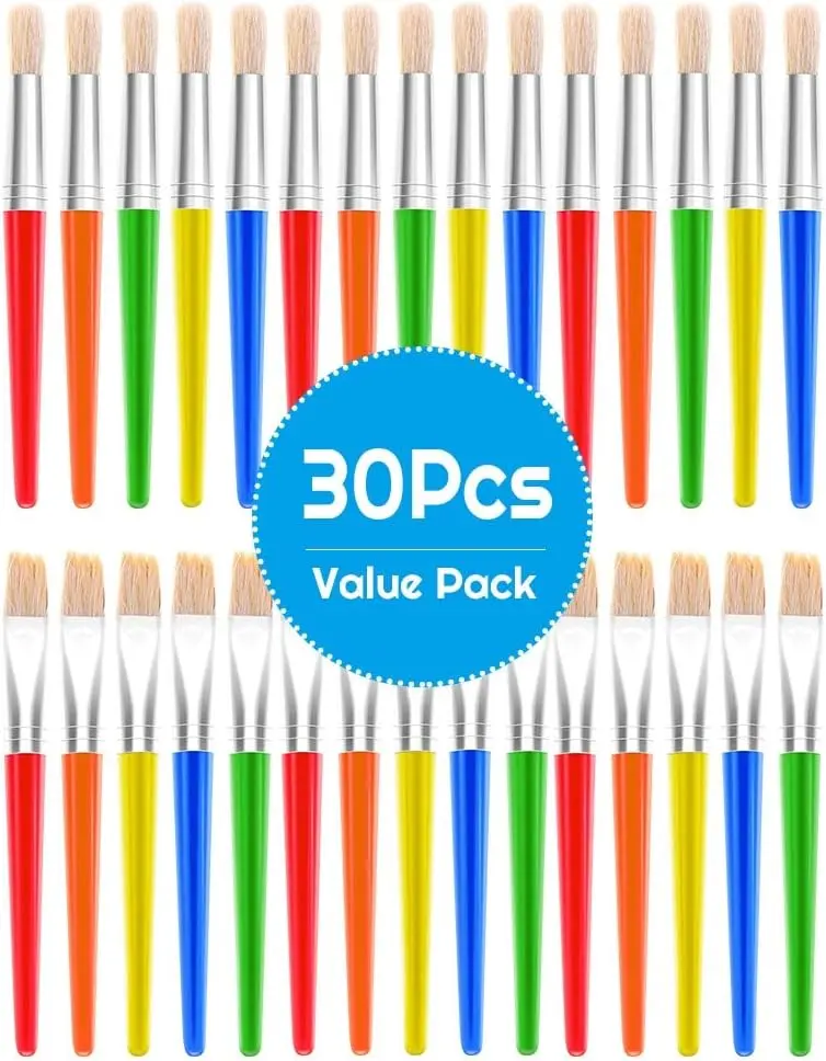 30Pcs Art Supplies Kit - 6 1/4 In Hog Bristles Jumbo Round Watercolor Brushes, Large Flat Craft Brushes for Acrylic Paint, Colorful Handles, Easy Cleaning - Home Improvement Building Supplies Wallpaper & Wall Trim Tools