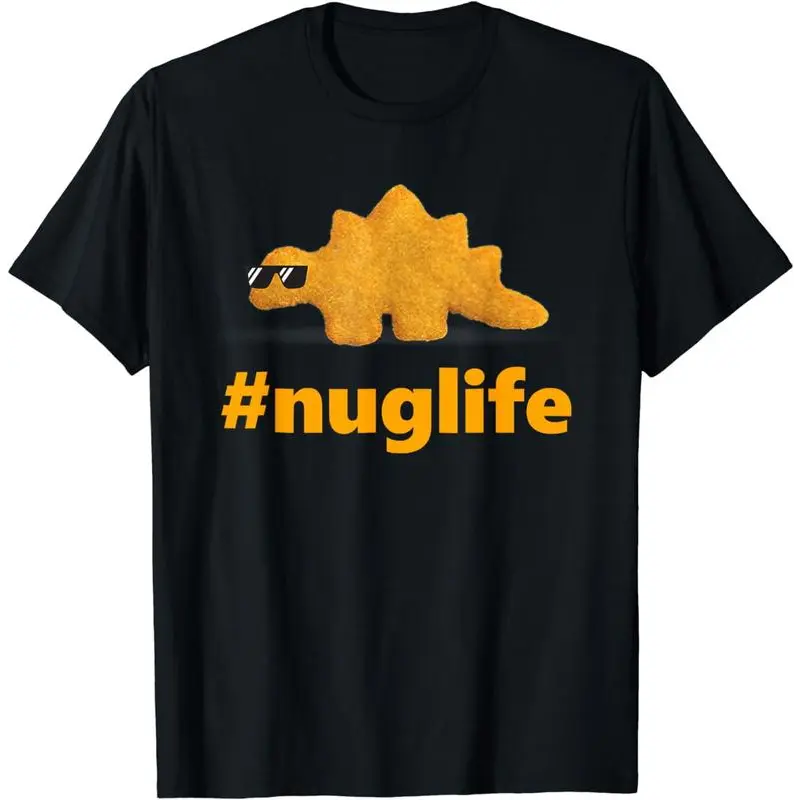 Nug Life Dino Nugget T-Shirt in Black, Classic Unisex Short Sleeve Casual Streetwear Top, 100% Cotton, Garment, Shortsleeve, Menswear, Tshirt