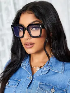 Unisex Fashion Classic Square Large Frame Glasses, Elegant Versatile Eyewear for Daily Wear, Stylish Plain Face Design, Square Frame Eyeglasses