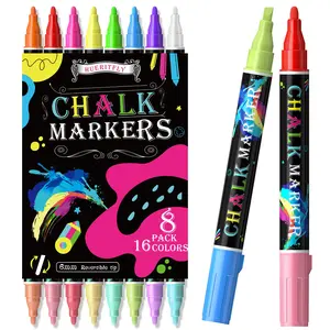 16 Colors 8-Pack Erasable Liquid Chalk Pens, Dual-Ended for Blackboard, Window, Glass, Menu, Planner, Perfect for Back-To-School Messages
