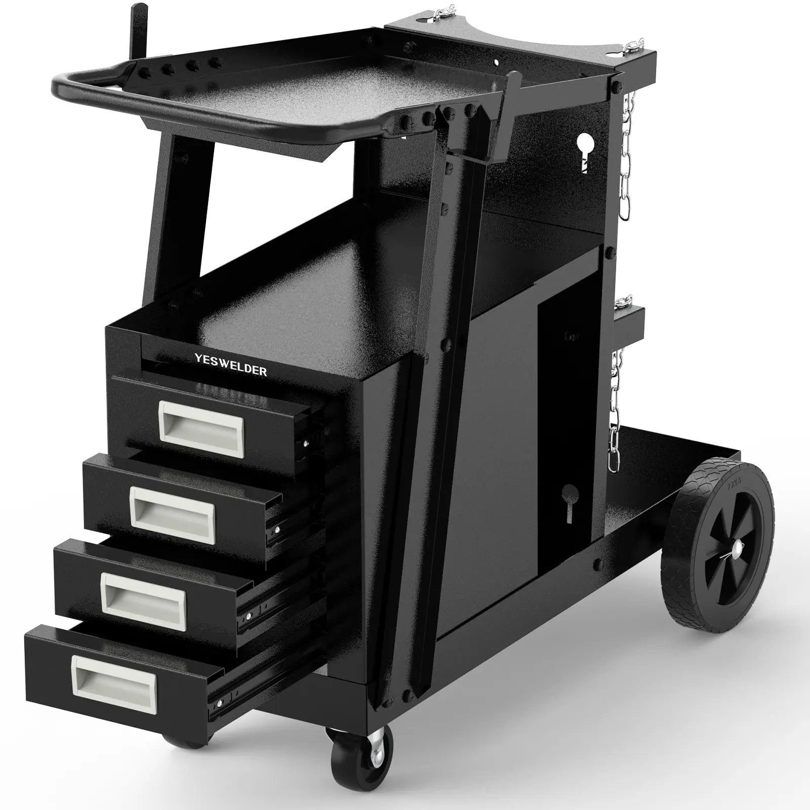YESWELDER 4-Drawer Heavy Duty Rolling Trolley, 360° Rotating Storage Cart with Welding Accessories for TIG, MIG Welder & Plasma Cutter YESWELDER 4-Drawer Heavy Duty Rolling Trolley, 360° Rotating Storage Cart with Welding Accessories for TIG, MIG Welder & Plasma Cutter