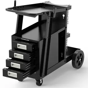 YESWELDER 4-Drawer Heavy Duty Rolling Trolley, 360° Rotating Storage Cart with Welding Accessories for TIG, MIG Welder & Plasma Cutter