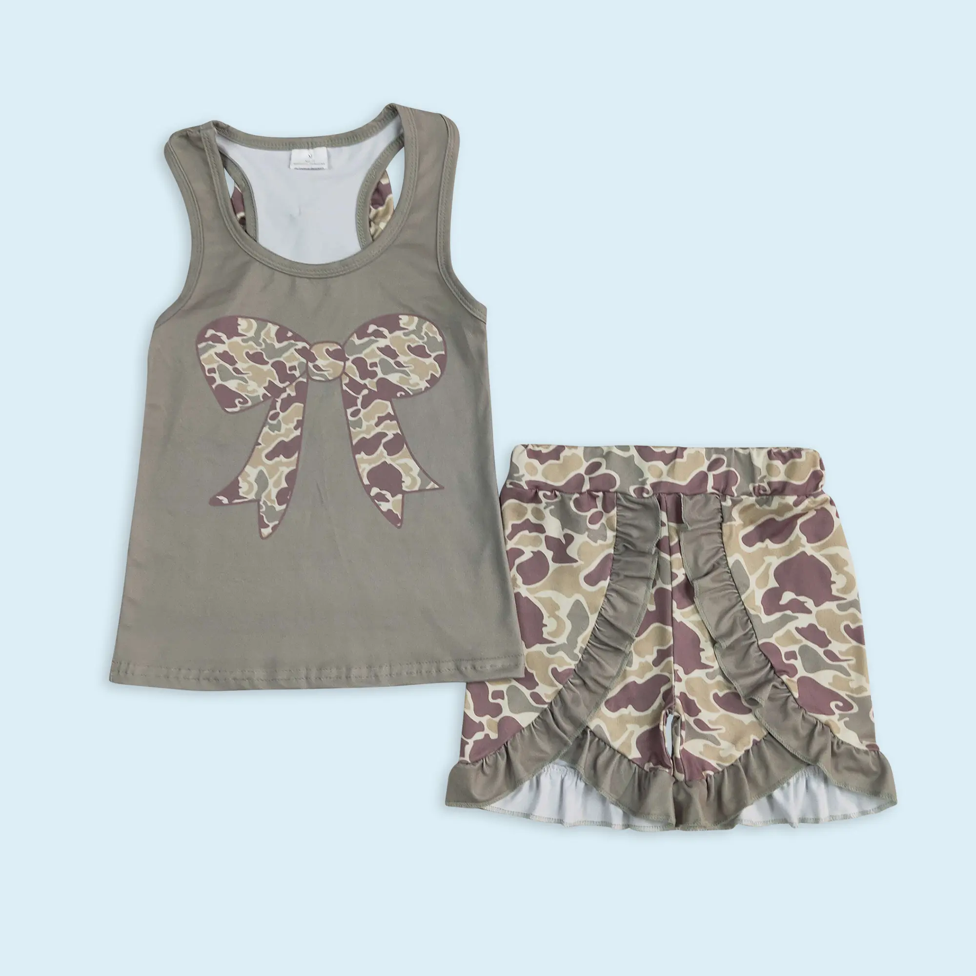 Camoflage bow kids girls summer outfit