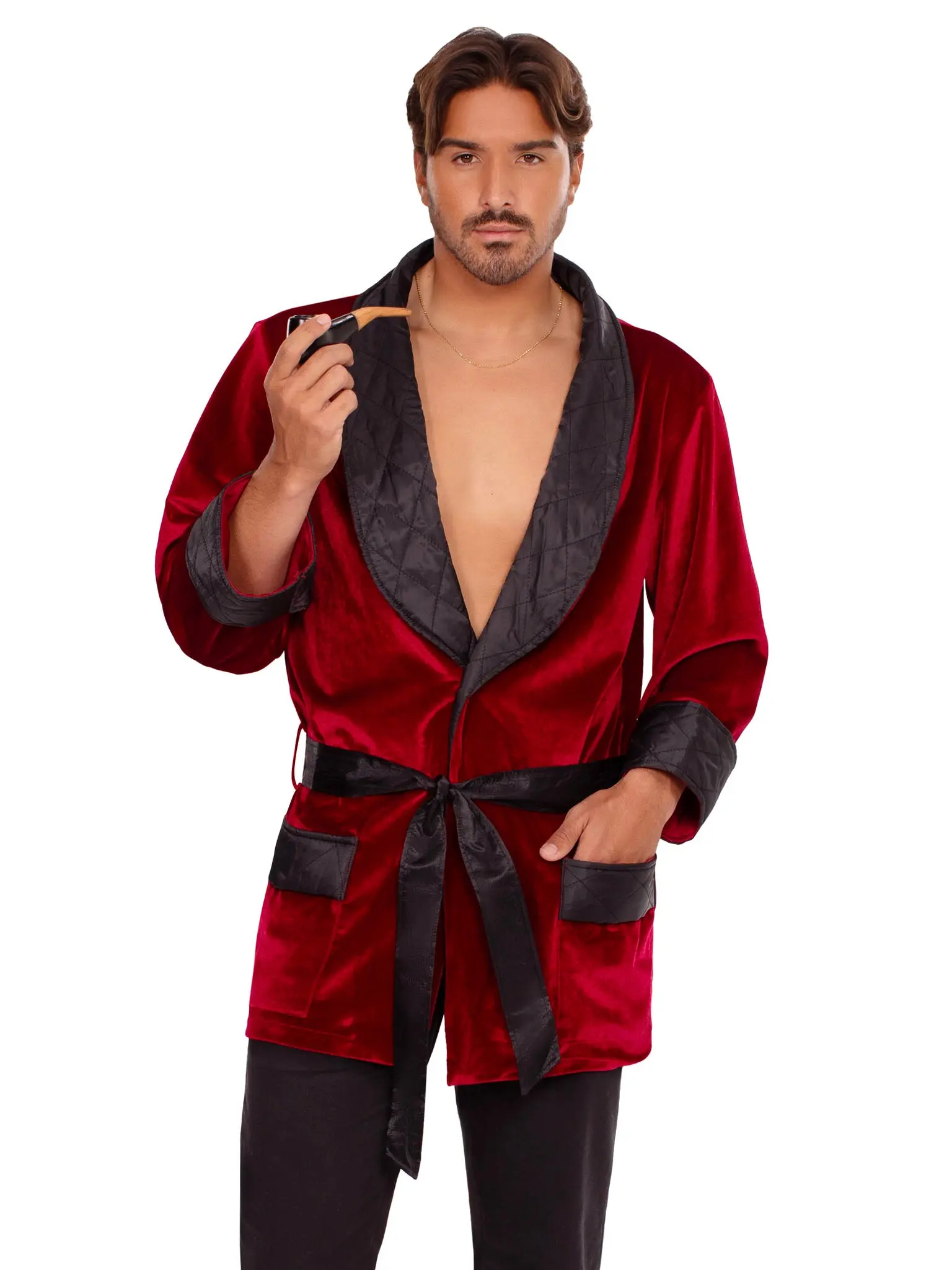 Leg Avenue Men's Smooth Operator Halloween Costume, Velvet Smoking Jacket with Quilted Satin Collar, 3-Piece Set with Pipe & Matching Belt, Suit, Menswear, Outfits, Vibe, Clothes