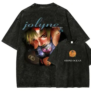Men's Graphic Tees - Jojo's Bizarre Adventure Short-Sleeve Vintage Distressed Washed Unisex Figure-Flattering Festive Tops