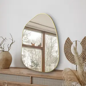 PERFNIQUE  Asymmetrical Wall  Mirror with Gold Wooden Frame