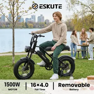 ESKUTE V100 Electric Bike 1500W Peak Power All Terrain Dual Suspension E Bike 28 MPH Top Speed 48V 13Ah Battery 60 Miles Range 16x4.0 Fat Tires LED Headlights