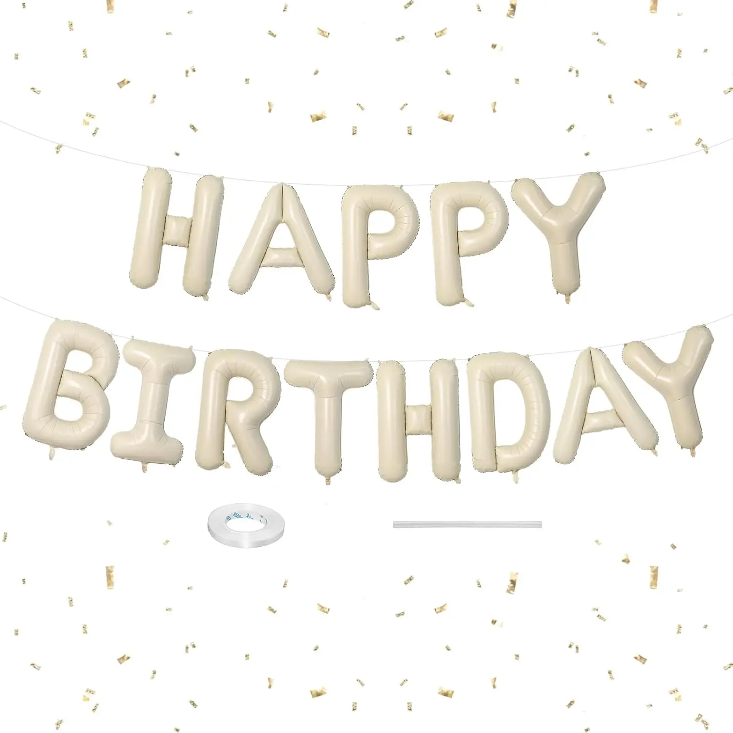 Happy Birthday Balloons Banner Beige,16 Inch Cream White Foil Letters Birthday Sign Banner Bunting for Boys Girls Men Women Birthday Party Supplies Decorations