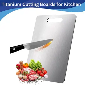 Heavy Duty Antibacterial Titanium Steel & 304 Food Grade Stainless Steel Non-Porous Rectangular Cutting Board, Easy-to-Clean Kitchen Essential for Meat, Vegetables (13.4x9 in) - Titanium Cutting Board, Easter Gift