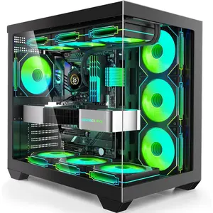 Gaming PC Case, ATX Cpmputer CASE with 7 PWM ARGB Fans Pre-Installed,Type-C Full-View Dual Tempered Glass, Mid Tower  CASE Black, (H4)