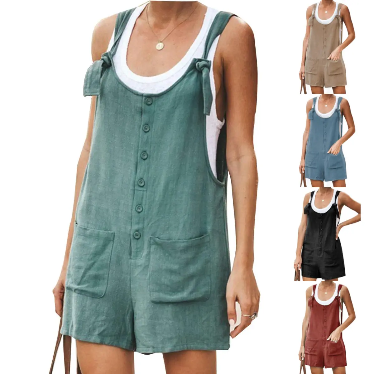 Tanming Women's Casual Summer Cotton Linen Rompers Bib Overalls Jumpsuit Shorts Minimalist Basic, Overalls For Women, Boho Clothes For Women