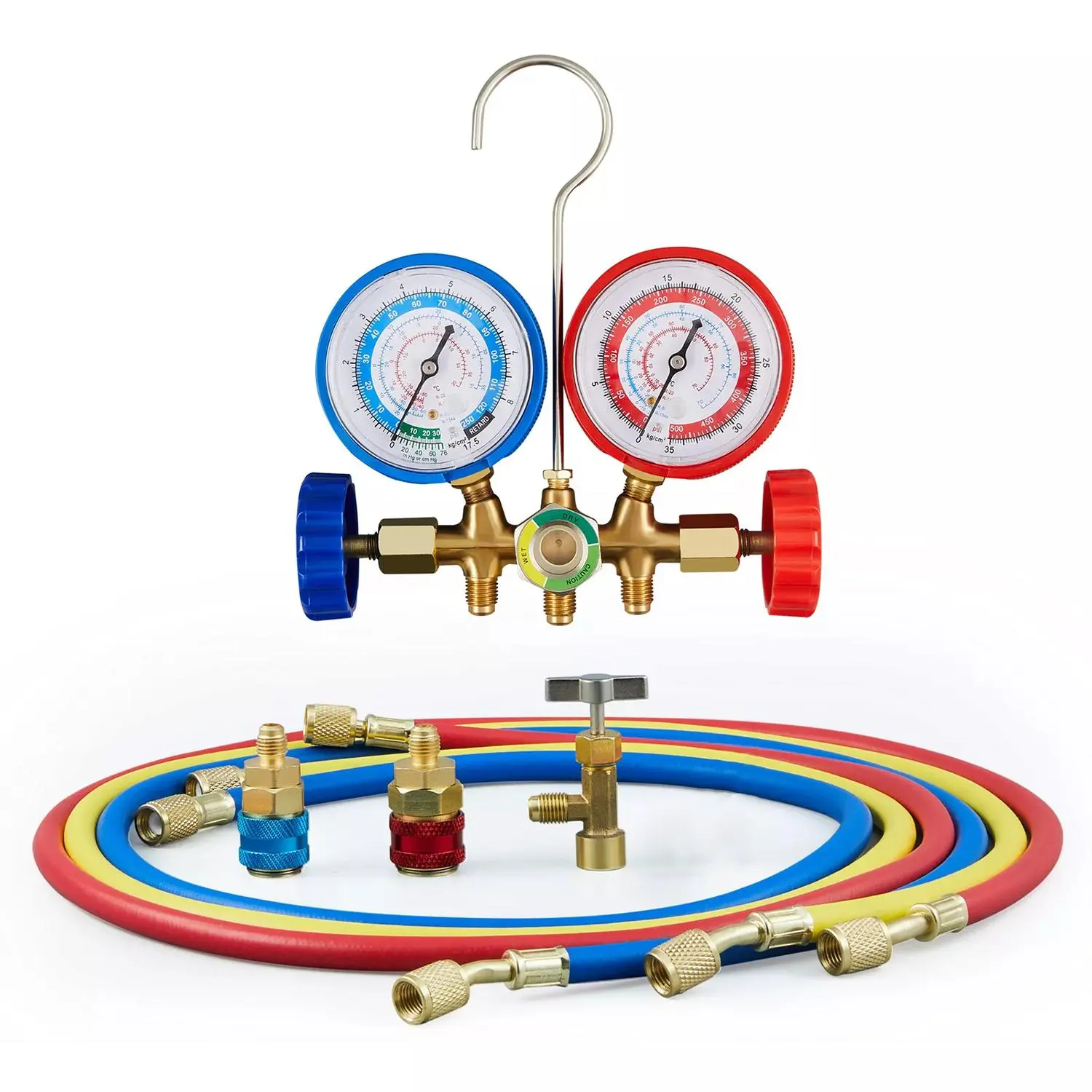 Heavy-Duty 3-Way AC Manifold Gauge Set - AC Gauges with Calibration Screws, Automotive Repair Tools for Freon Charging, Mechanic Work Tools Compatible with R134A, R12, R22, R502