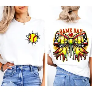 Softball Game Day T-Shirt Coquette Softball Baseball T-Shirt, Baseball Bow, Team Spirit Tee Softball Baseball Mom T-Shirt, Softball Bow Tee