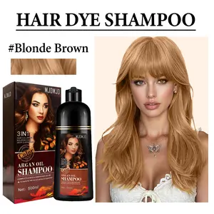 Blonde Brown 3-in-1 Hair Dye Shampoo for Gray Coverage - Instant Hair Color with Natural Argan Oil & Herbal Formula, Semi-Permanent Shampoo Para Canas, Safe for Women & Men, Champu Para Tenir El Cabello, 500ml