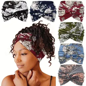 Women's Floral Print Twist Design Sports Headband, 6 Counts/set Soft Lightweight Breathable Comfortable High Elasticity Headband for Women, Elastic Headbands, Sports & Outdoor Clothing Accessories