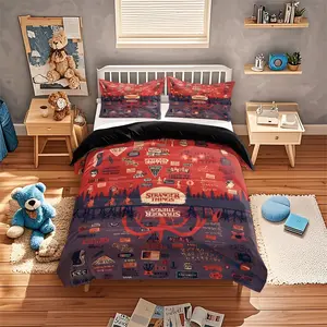 3pcs Stranger Things Bedding Set, Hawkins Town Mystery & Adventure, High-Quality Polyester, Home & Dorm Use