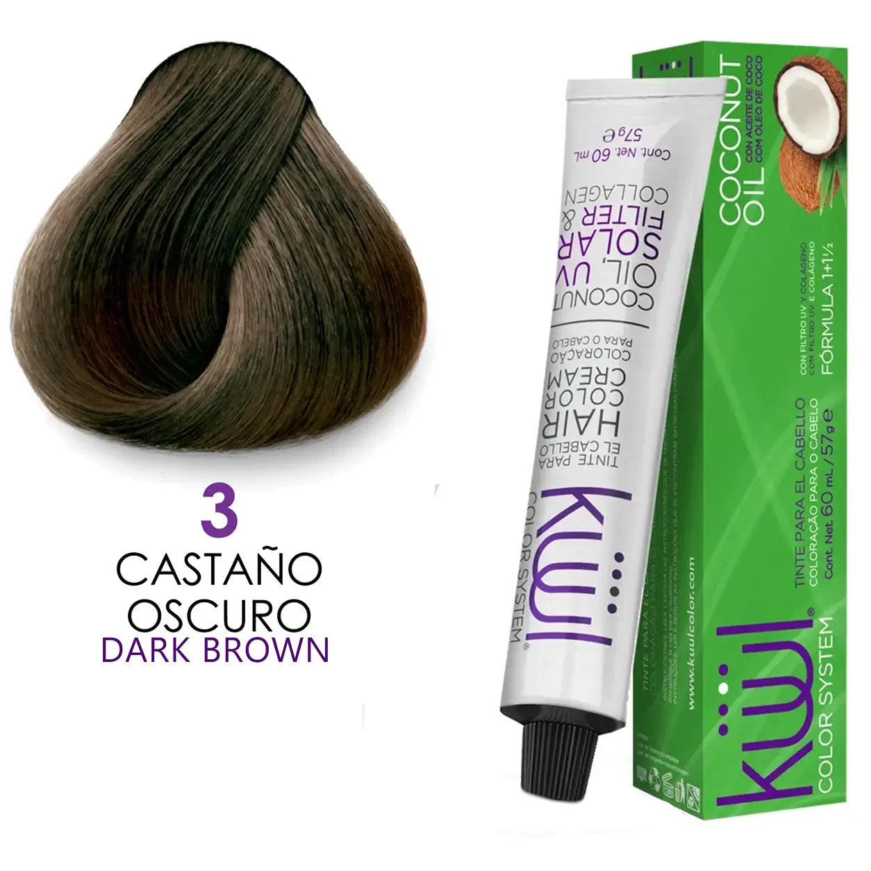 Kuul Color System [ 3 ] Castano Oscuro | Dark Brown | Tinte Para El Cabello | Permanent Hair Dye | 3.04 fl oz / 90 ml