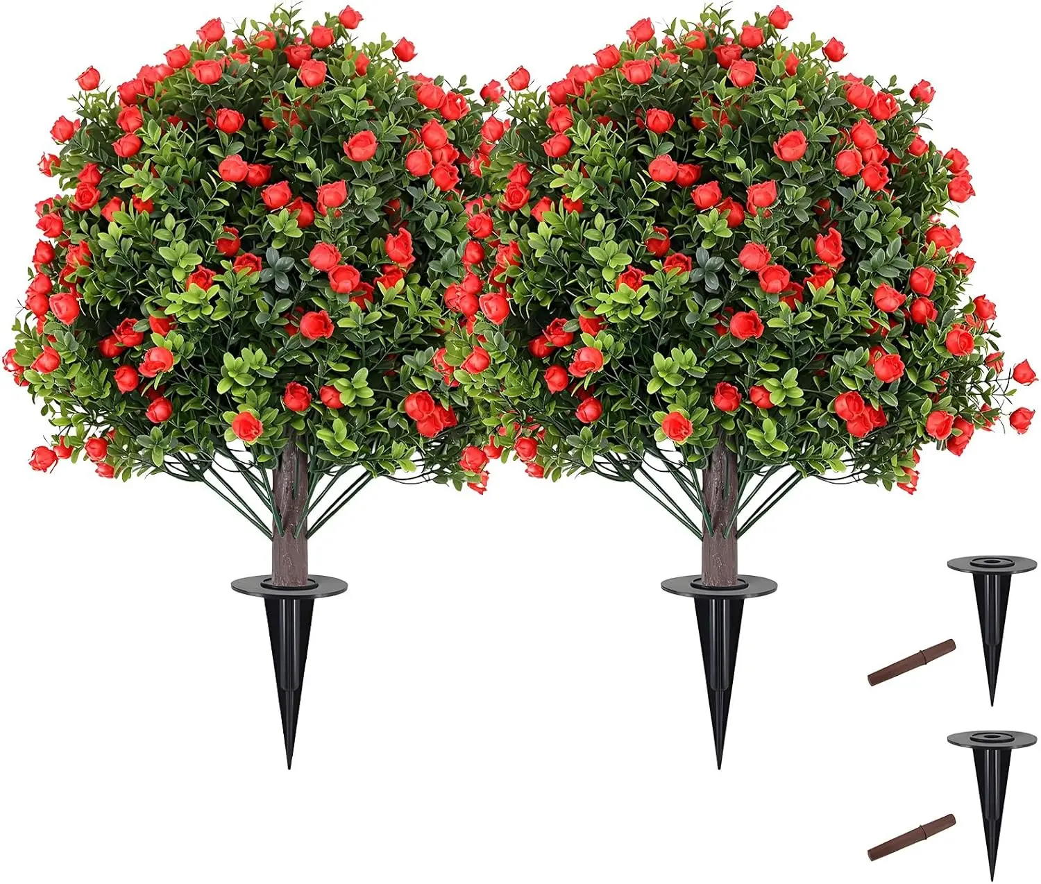Spikes, 24 Inch UV Resistant Fake Shrubs Bushes for Outdoor Indoor Garden Porch Decor, Green & Red