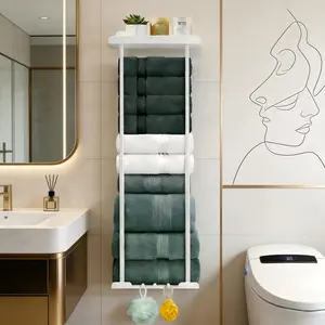 30 Inch Retractable Black Bathroom Towel Rack Wall Mounted, Sturdy Metal Towel Storage Organizer with Shelf & 3 Hooks, Holds 6 Large Roll Towels for Bathroom Kitchen Small Space