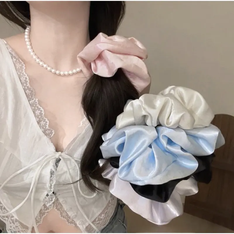 5pcs Satin Scrunchies Set - Shiny Silk-Like Fabric, Soft Smooth Texture, Large Non-Slip Hold, Gentle on Strands, Elegant Pastel Tones, Lightweight Hair Ties for Messy Bun, Ponytail Hairstyle, Hairwraps, Hair Soft Fluffy [011]