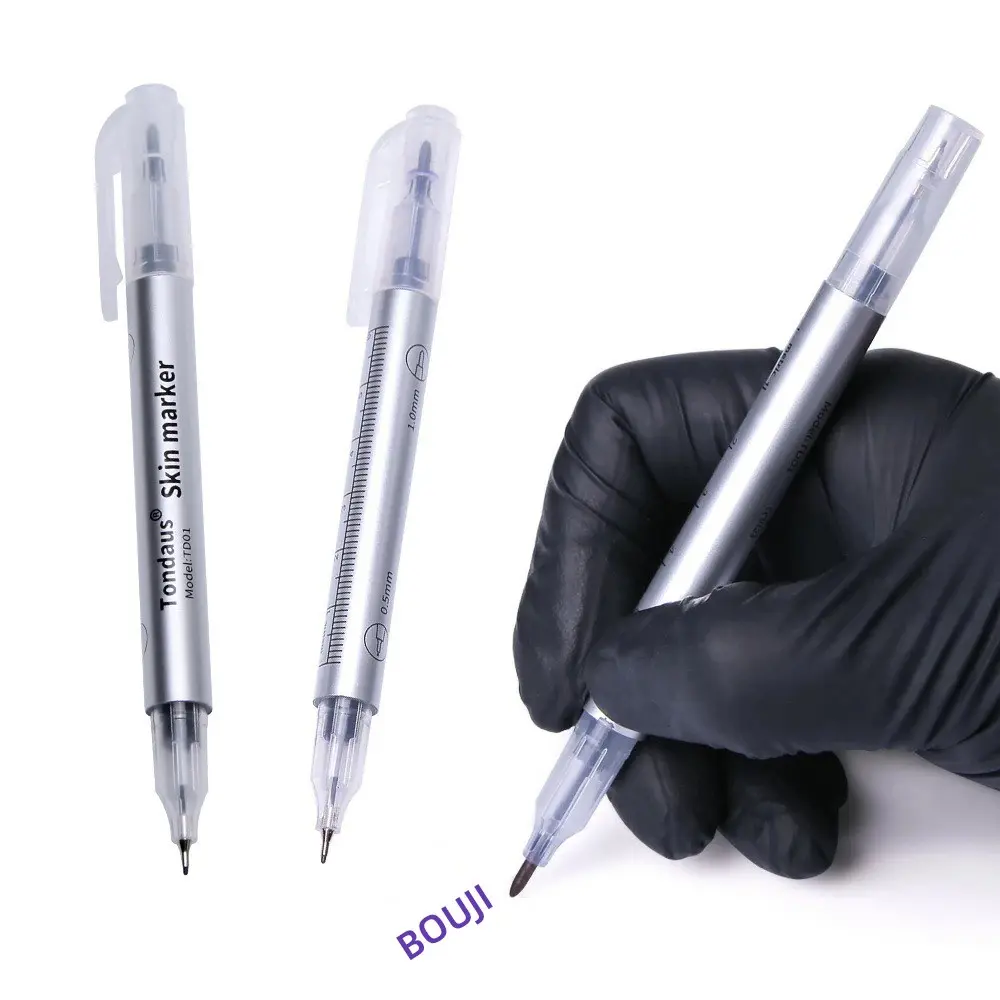 2pcs tattoo hand drawn marker pen set with measuring ruler, embroidery drawing positioning marker pen, purple double headed marker pen, double headed disinfection, independent packaging Tattoo Equipment Supply Tattoo Supplies