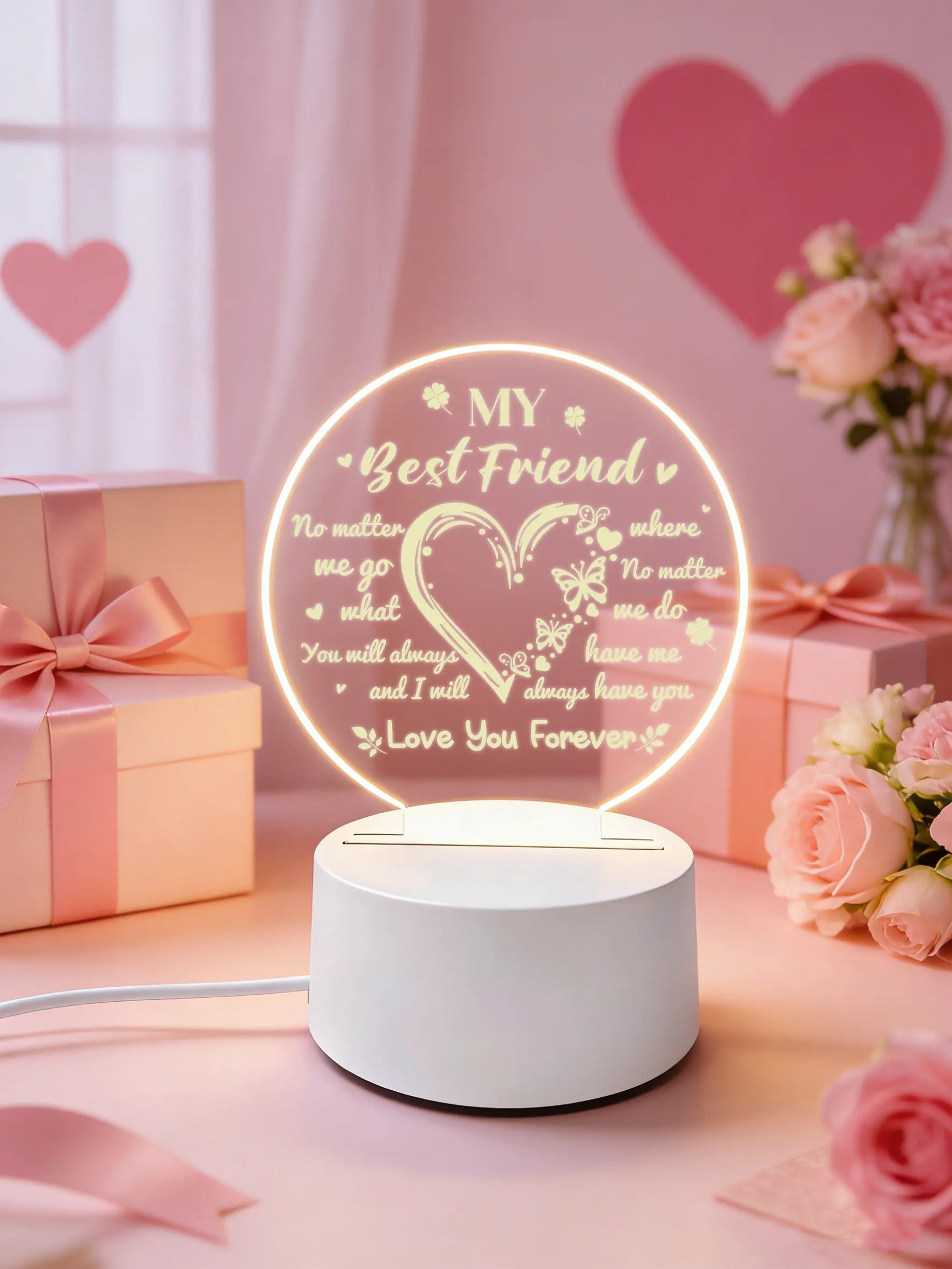 Lighted Floor Standing Heart Shape LED Night Light, 12cm x 12cm Durable Warm Glow Energy-Efficient Indoor Lighting, Festive Home Decoration, Unique Quirky Gift for Best Friends’ Birthday