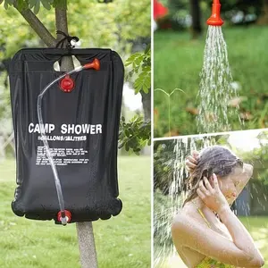 Outdoor Camping Shower Bag, Large Capacity Portable PVC Water Bag with Red Hose & On/Off Valve, Foldable Solar Shower, Durable & Lightweight, Perfect for Hiking, Travel and Outdoor Activities
