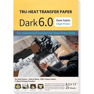 Iron on Heat Transfer Paper for Heat Press (25 Sheets, 8.5x11, Dark 6.0) Printable HTV Heat Transfer Vinyl for T Shirts,Inkjet Printer (TRANS-D6-20)