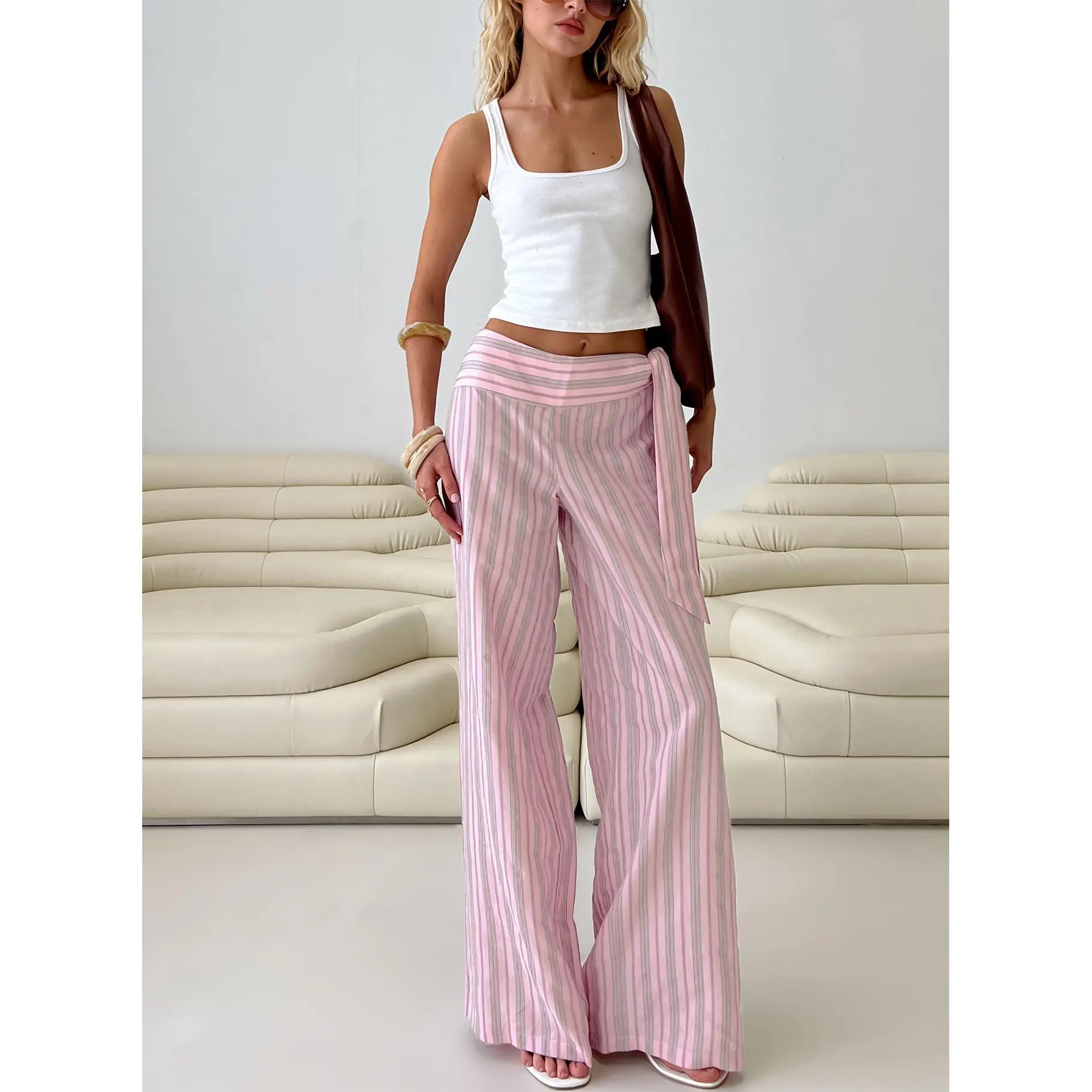 Wave Dancer Tie Pant Pink Stripe
