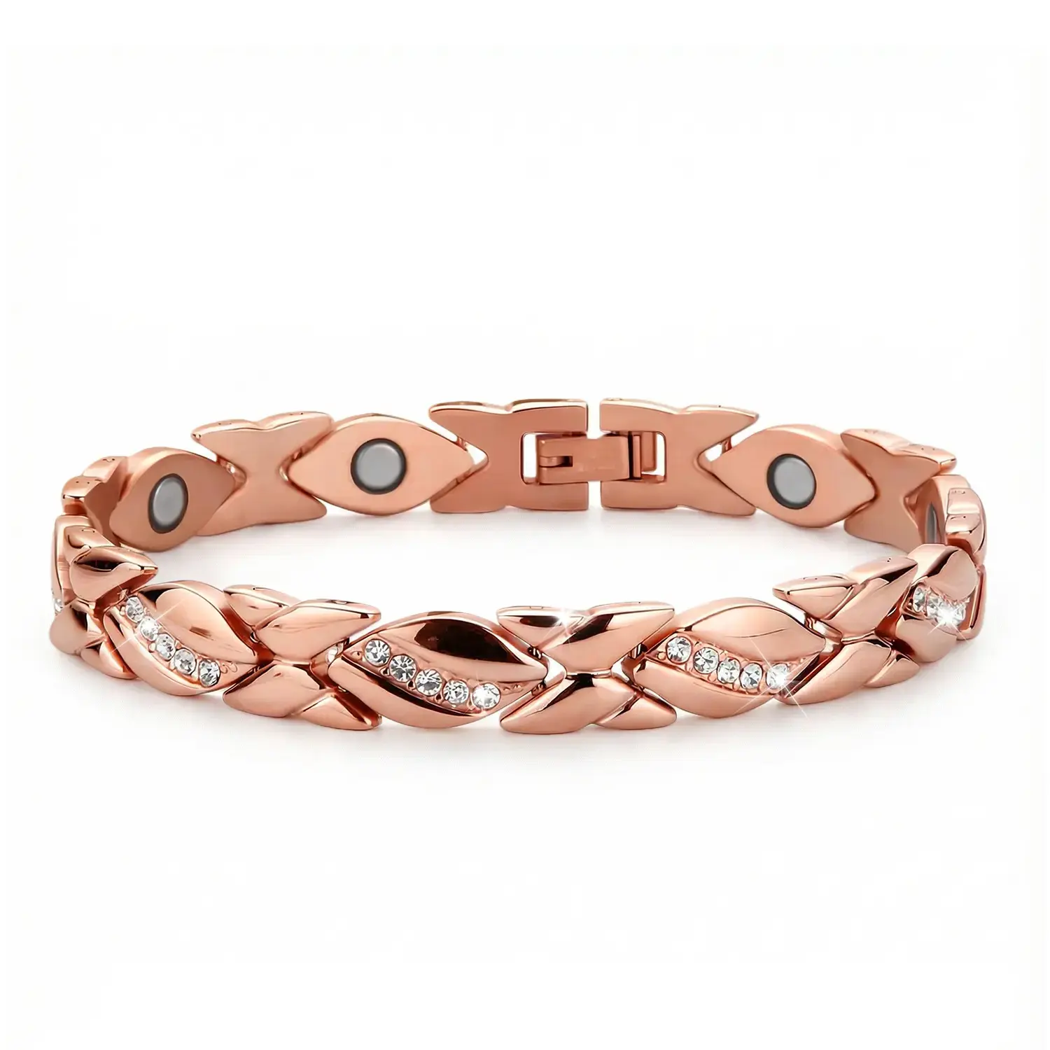 LittleAura B Sicbumi Women's Leaf Bracelet, Copper Bracelets for Women, Ultra Magnetic Bracelets for Women with 3500 Gauss Magnets, Crystal Valentine's Day Jewelry Gift