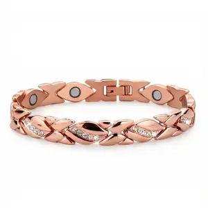 LittleAura B Sicbumi Women's Leaf Bracelet, Copper Bracelets for Women, Ultra Magnetic Bracelets for Women with 3500 Gauss Magnets, Crystal Valentine's Day Jewelry Gift