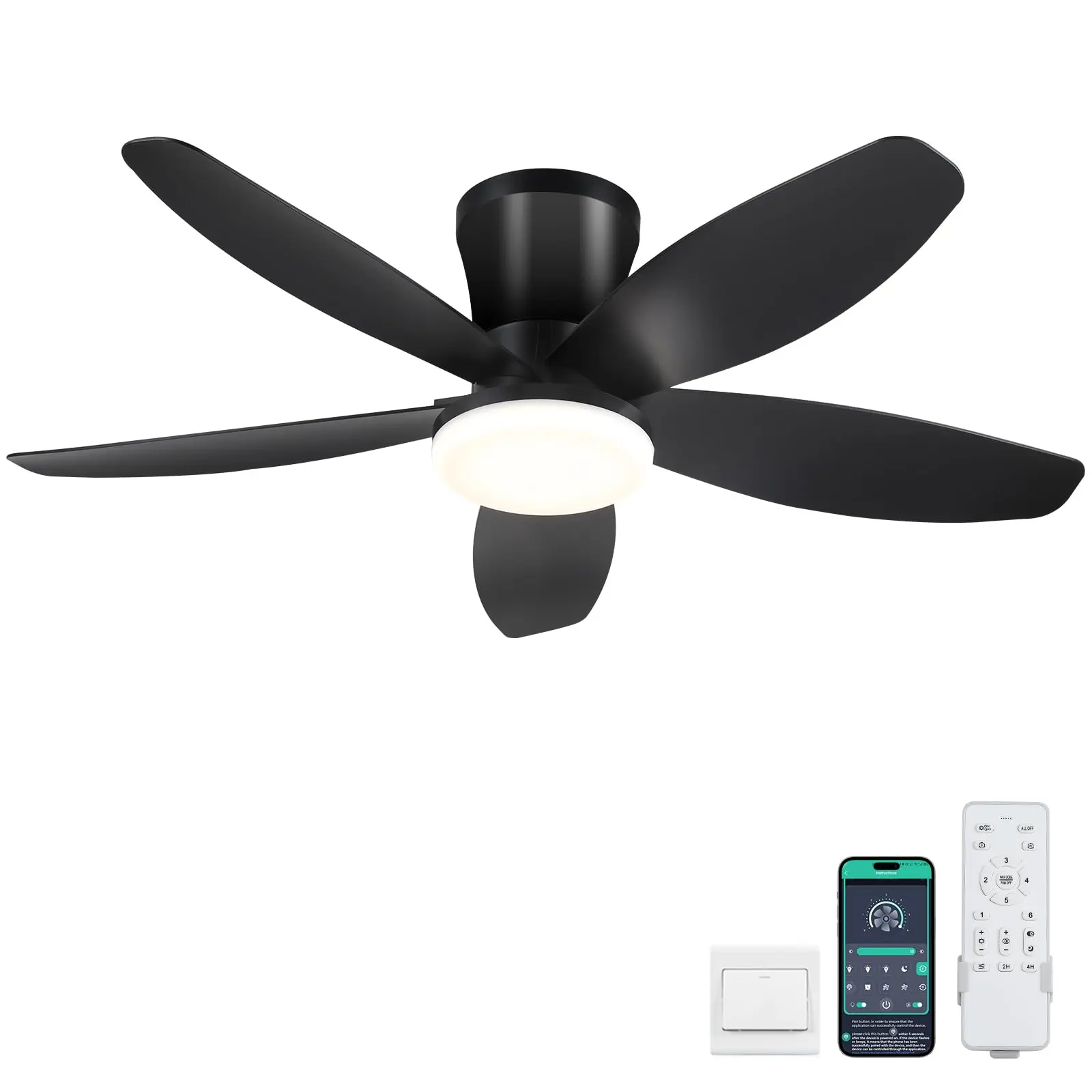 Kviflon Ceiling Fan with Light, Remote & App Control, 36/42/48in Adjustable LED Cooling Ceiling Fans, 20W Dimmable Light, Quiet Reversible Motor for Bedroom, Living Room | 6666