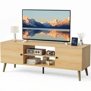 Sweetcrispy Modern Mid Century TV Stand for 55-60 Inch TVs with 2 Cabinets Soft Hinge Storage Media Console Table for Living Room Office Furniture
